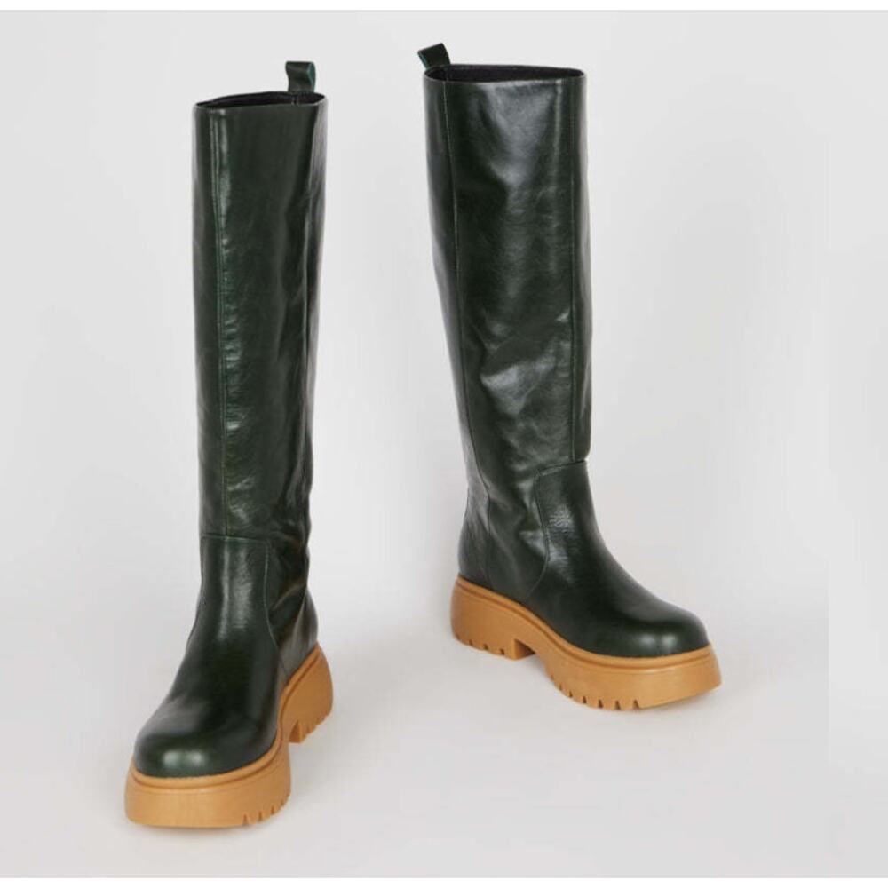 INTENTIONALLY BLANK Green and Tan Ankle Booties